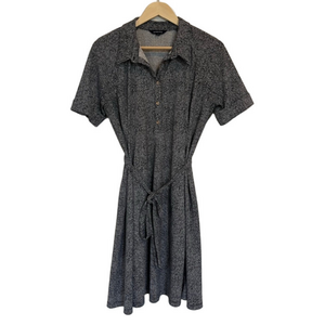 Lands' End Black White Speckled Belted Shirt Dress Swing A Line Collared Henley